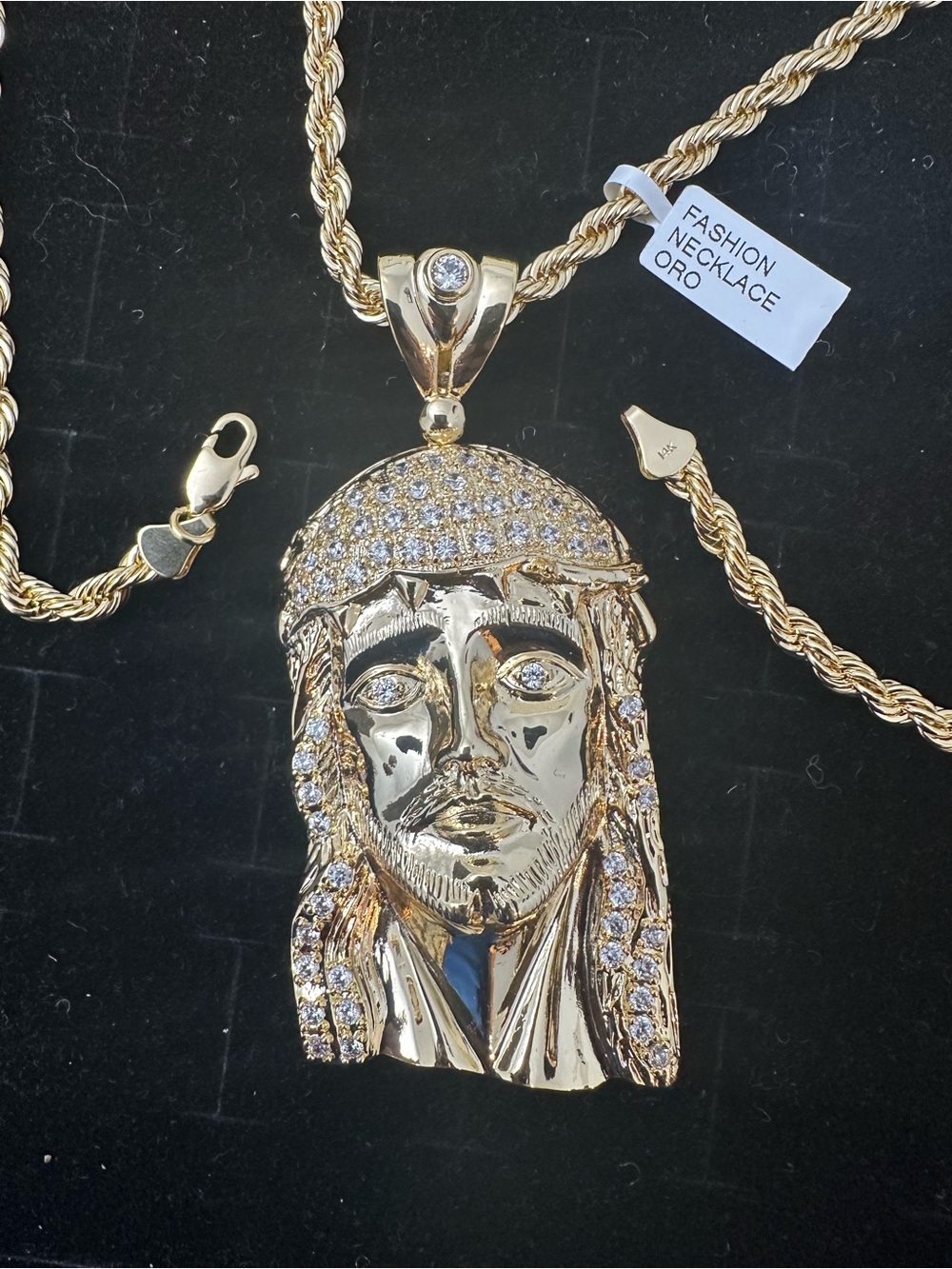 New Gold plated cz Jesus Pendant charm with new gold plated Necklace chain